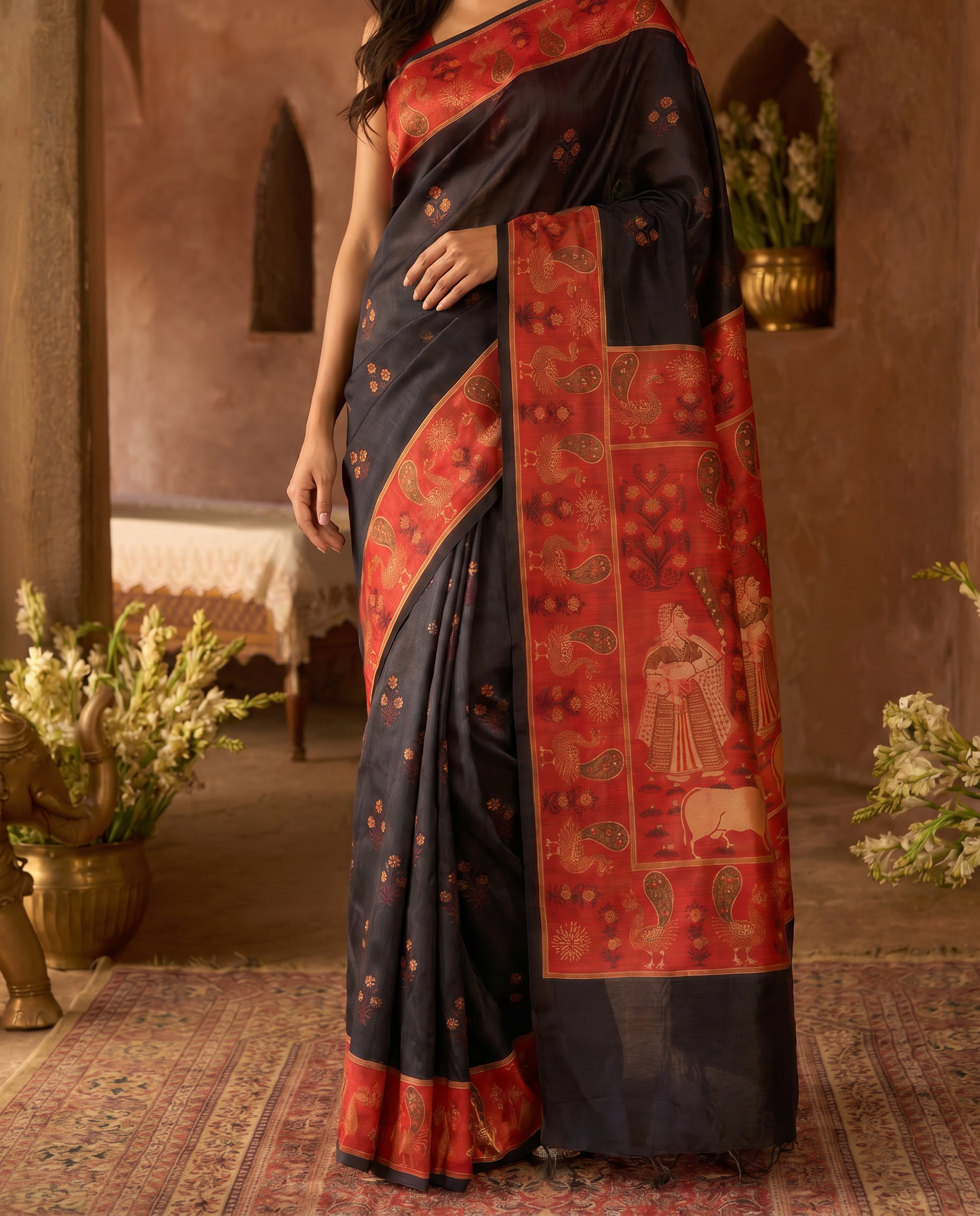 Elegant Rani Pink Silk Blend Saree with Green Printed Border – Festive & Traditional Wear - output 4 - 05 lower closeup