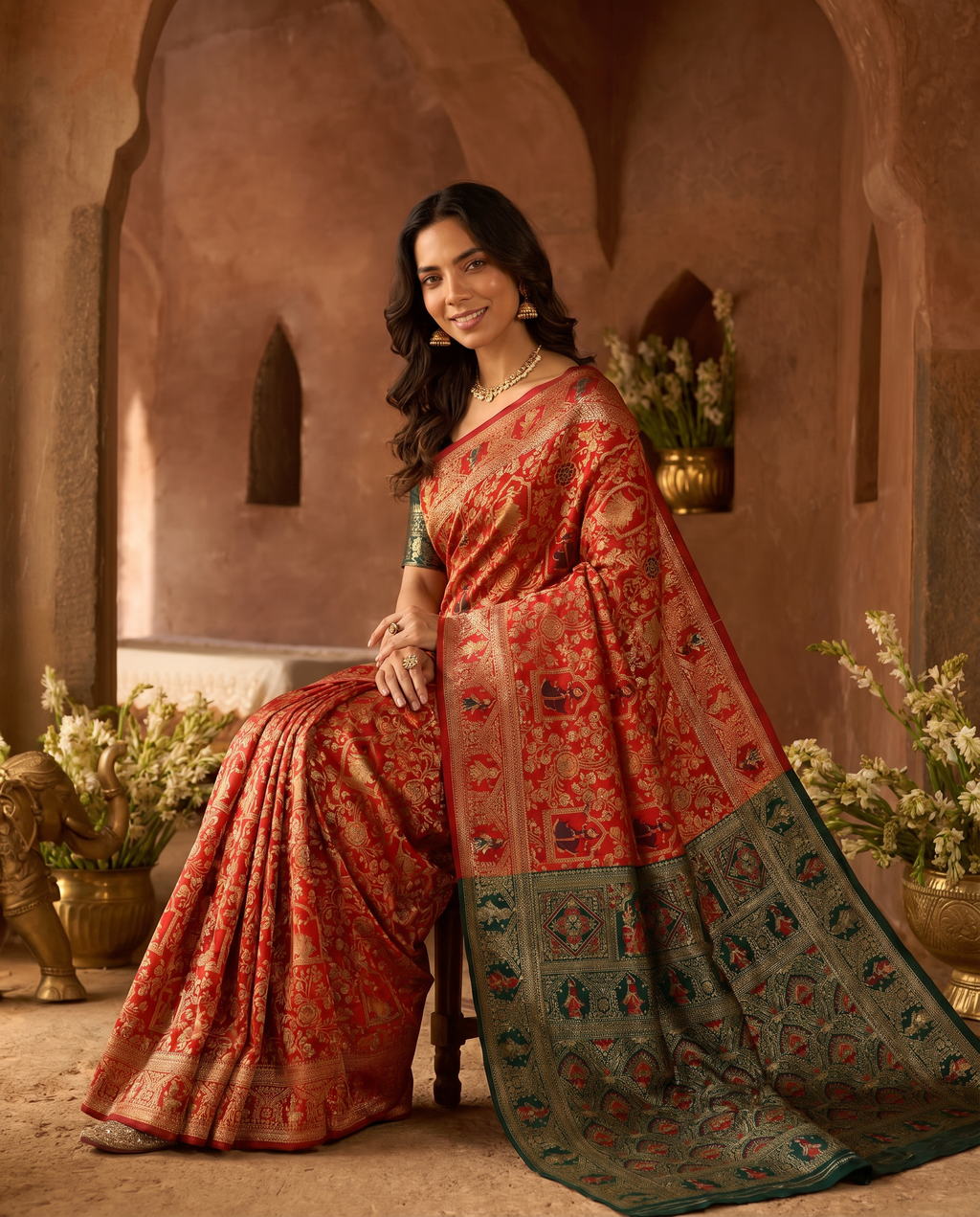 Elegant Red Banarasi Style Zari Woven Saree with Rich Designer Pallu – Wedding & Festive Wear - output 0 - 02 hero