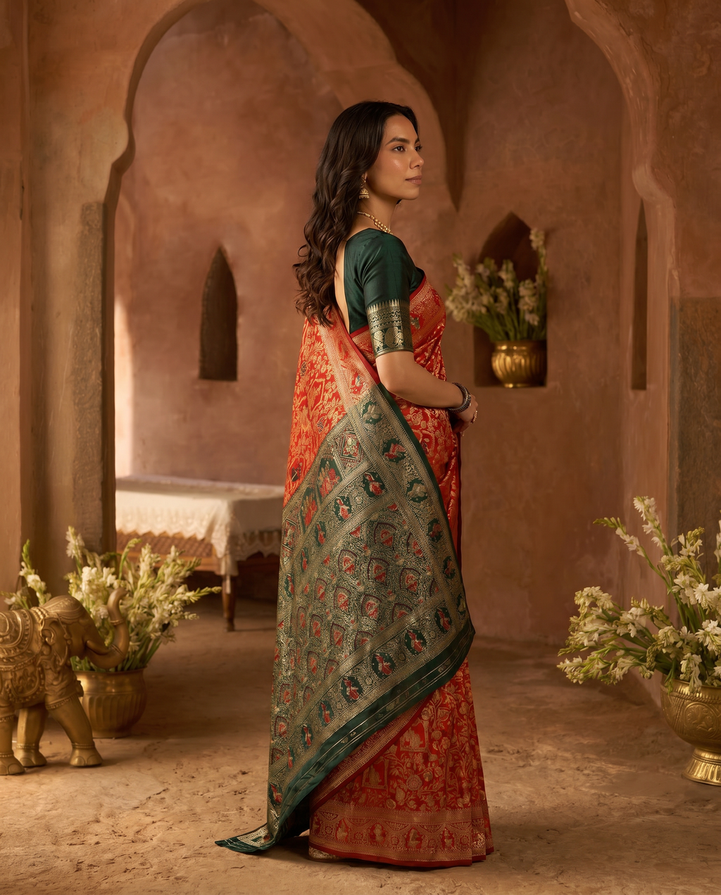 Elegant Red Banarasi Style Zari Woven Saree with Rich Designer Pallu – Wedding & Festive Wear - output 0 - 03 side