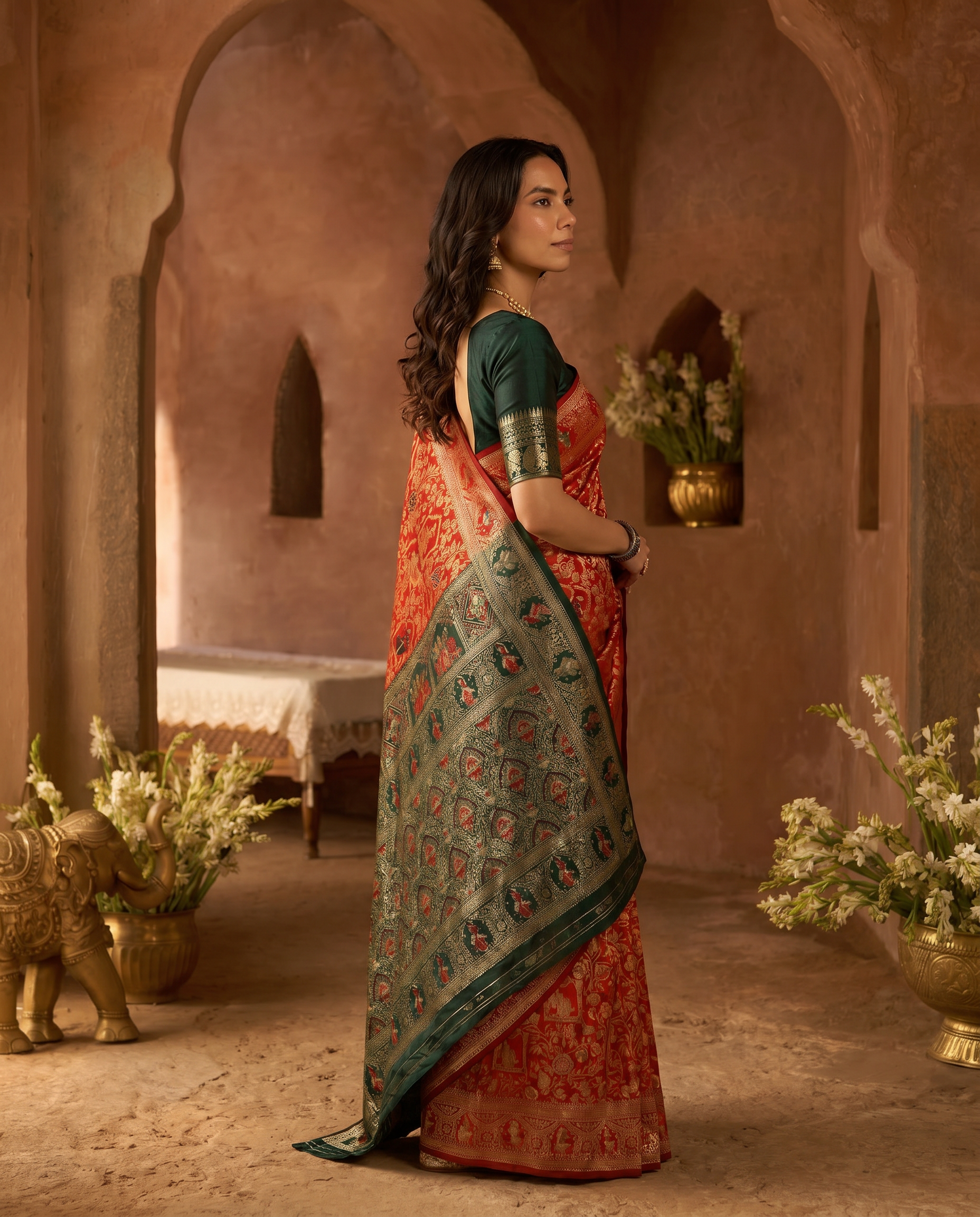 Elegant Red Banarasi Style Zari Woven Saree with Rich Designer Pallu – Wedding & Festive Wear - output 0 - 03 side