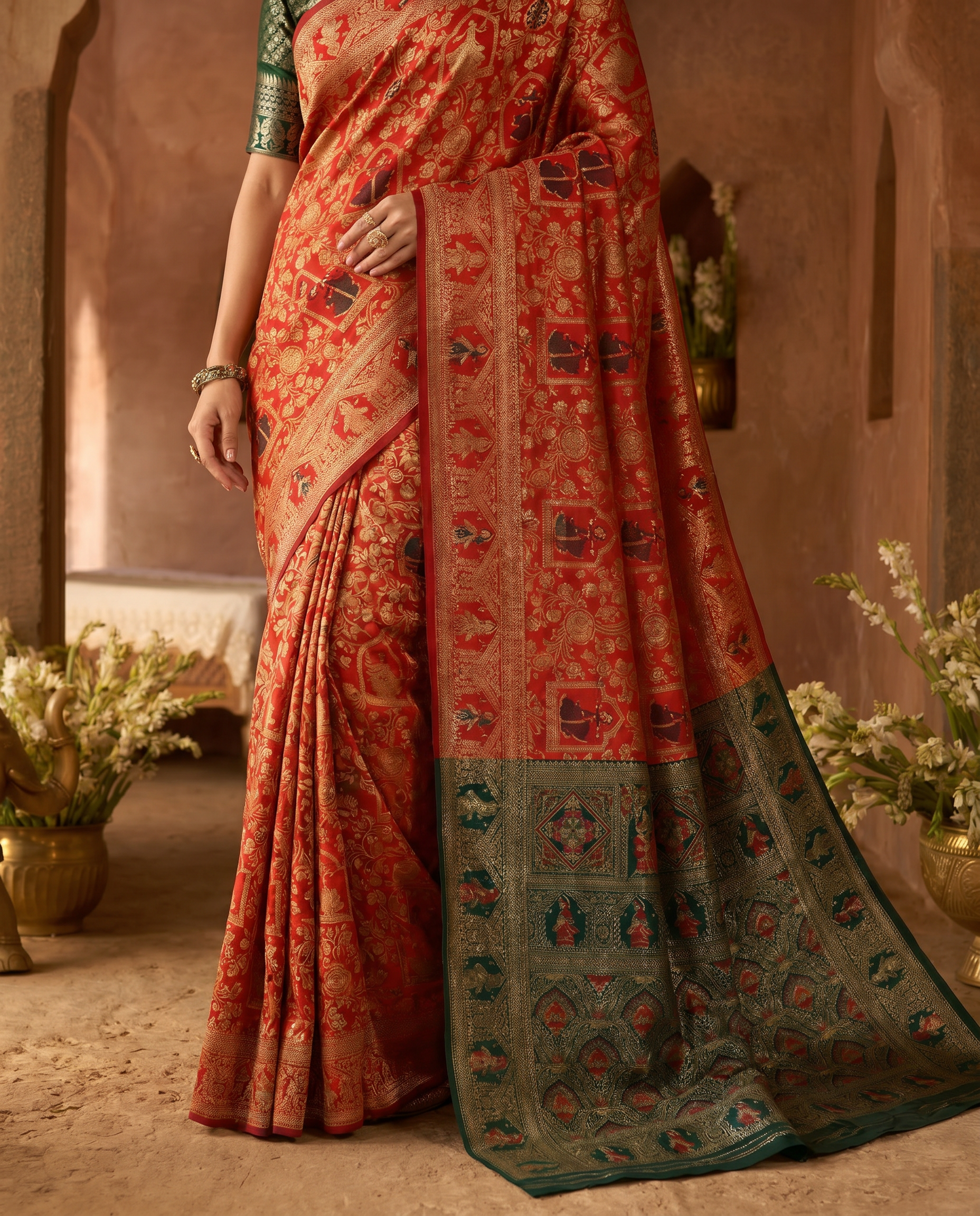 Elegant Red Banarasi Style Zari Woven Saree with Rich Designer Pallu – Wedding & Festive Wear - output 0 - 05 lower closeup