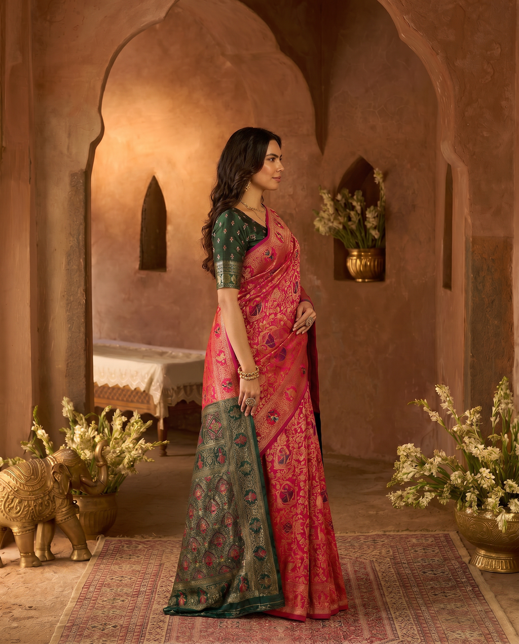 Elegant Red Banarasi Style Zari Woven Saree with Rich Designer Pallu – Wedding & Festive Wear - output 1 - 03 side