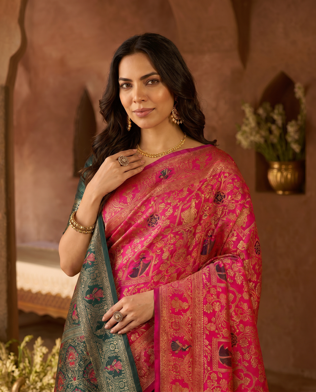 Elegant Red Banarasi Style Zari Woven Saree with Rich Designer Pallu – Wedding & Festive Wear - output 1 - 04 upper closeup