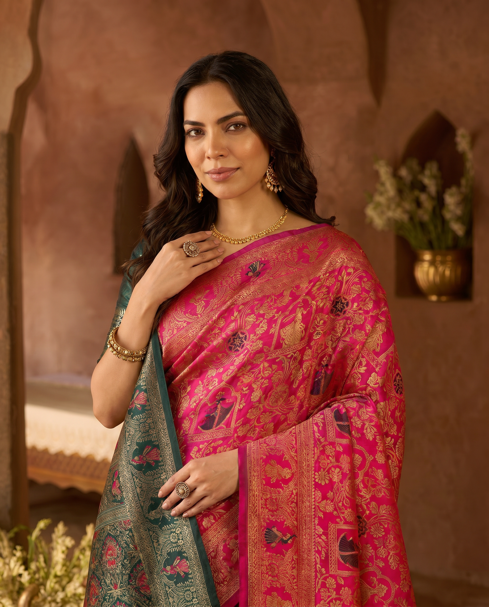 Elegant Red Banarasi Style Zari Woven Saree with Rich Designer Pallu – Wedding & Festive Wear - output 1 - 04 upper closeup
