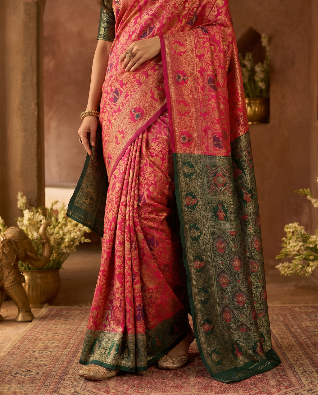 Elegant Red Banarasi Style Zari Woven Saree with Rich Designer Pallu – Wedding & Festive Wear - output 1 - 05 lower closeup
