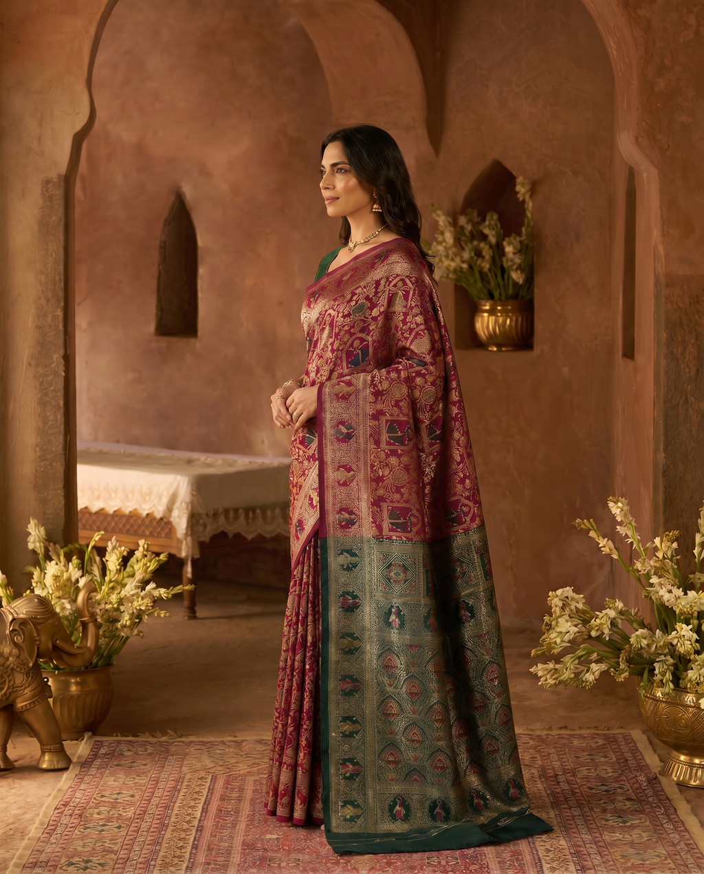 Elegant Red Banarasi Style Zari Woven Saree with Rich Designer Pallu – Wedding & Festive Wear - output 3 - 03 side