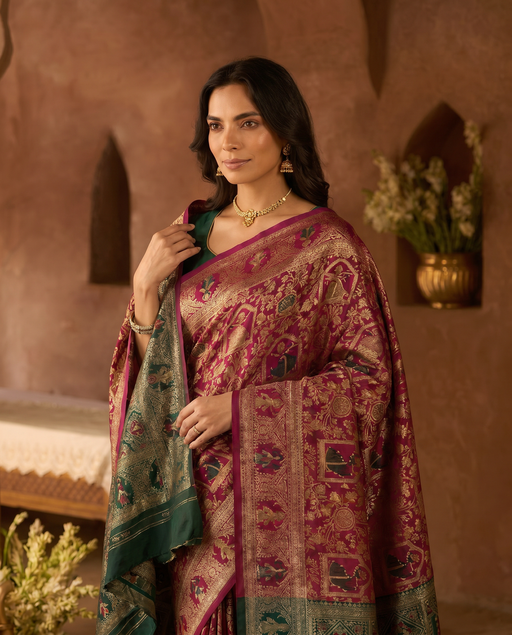 Elegant Red Banarasi Style Zari Woven Saree with Rich Designer Pallu – Wedding & Festive Wear - output 3 - 04 upper closeup