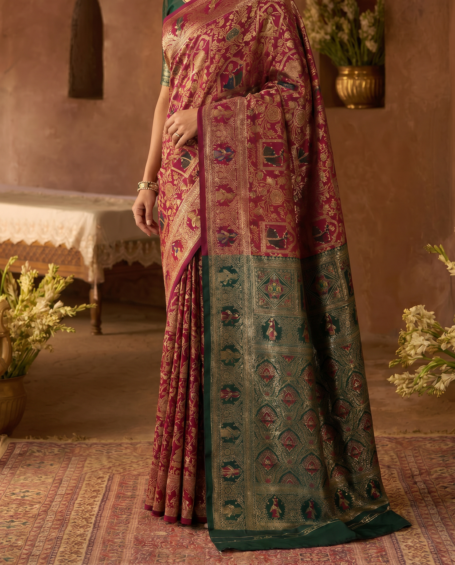 Elegant Red Banarasi Style Zari Woven Saree with Rich Designer Pallu – Wedding & Festive Wear - output 3 - 05 lower closeup