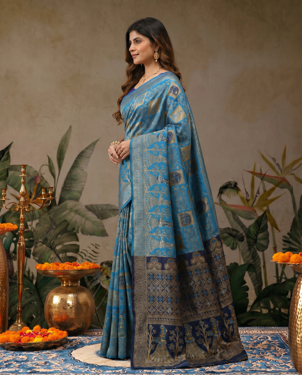 Elegant Royal Blue Banarasi Style Saree with Rich Designer Pallu – Festive & Wedding Wear - output 1 - 03 side
