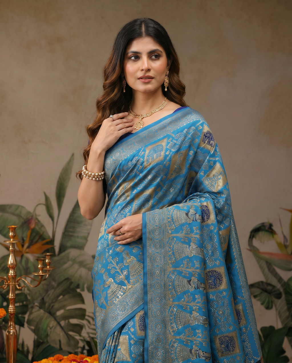 Elegant Royal Blue Banarasi Style Saree with Rich Designer Pallu – Festive & Wedding Wear - output 1 - 04 upper closeup