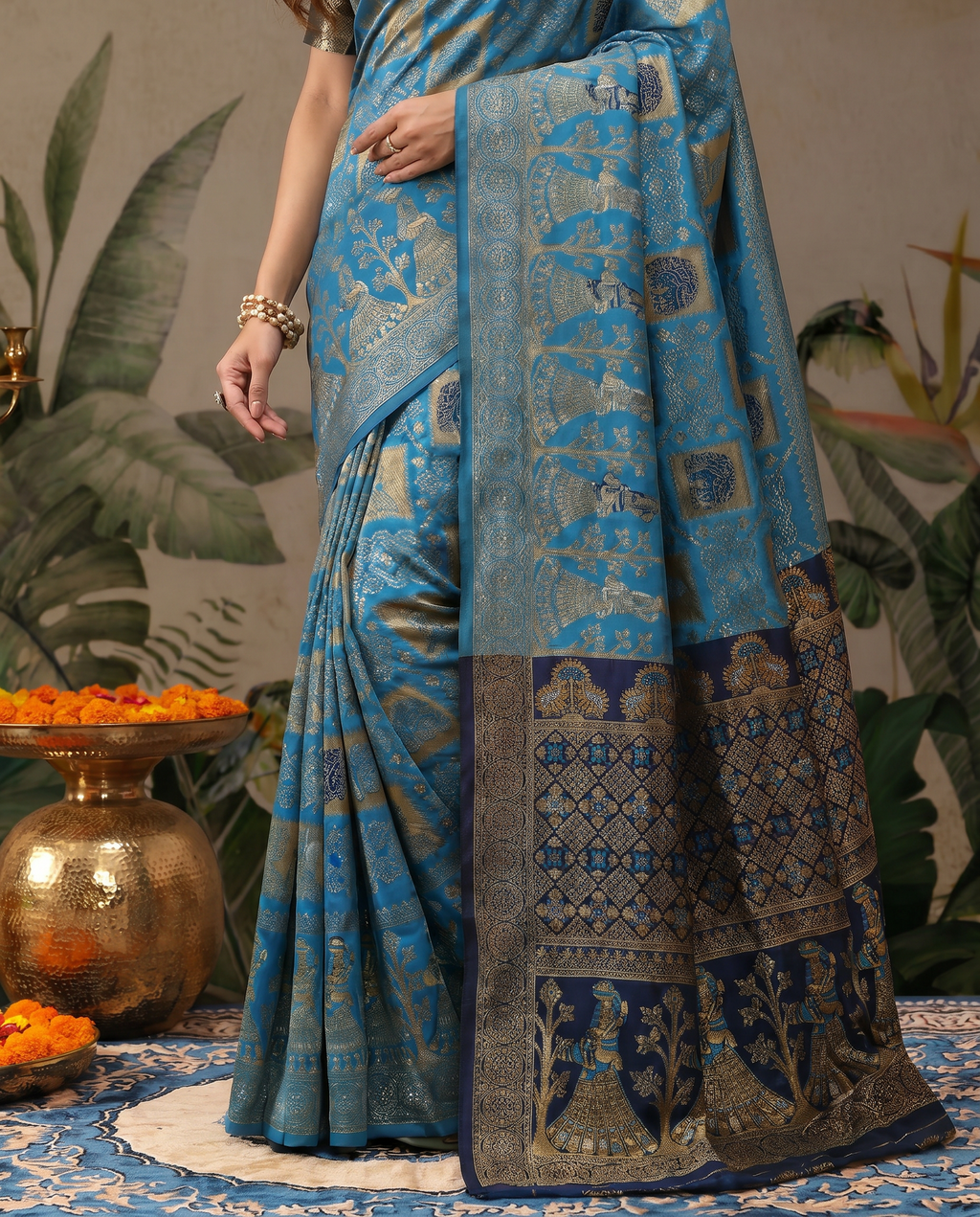 Elegant Royal Blue Banarasi Style Saree with Rich Designer Pallu – Festive & Wedding Wear - output 1 - 05 lower closeup
