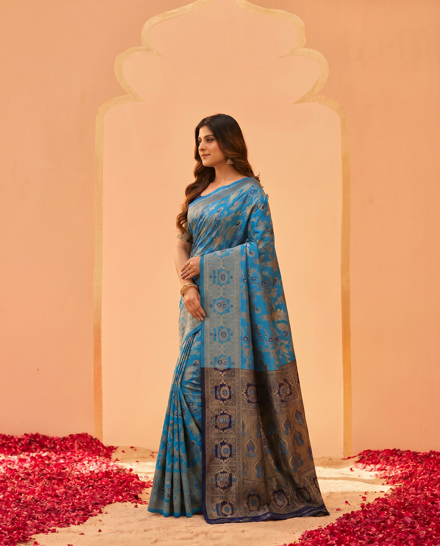 Elegant Royal Blue Banarasi Style Zari Woven Saree with Rich Golden Designer Pallu – Wedding & Festive Wear - output 0 - 03 side