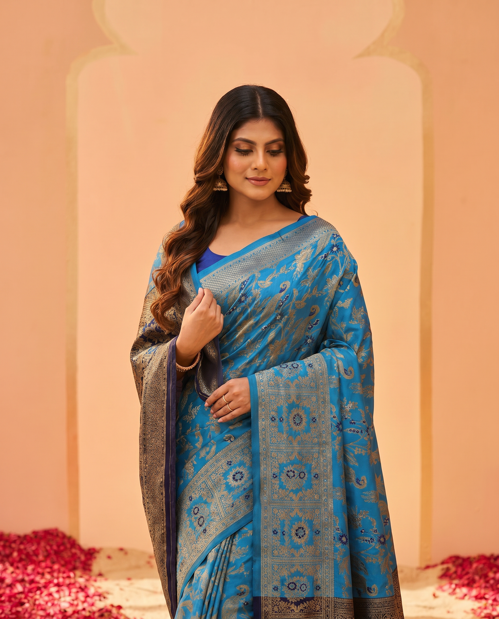 Elegant Royal Blue Banarasi Style Zari Woven Saree with Rich Golden Designer Pallu – Wedding & Festive Wear - output 0 - 04 upper closeup