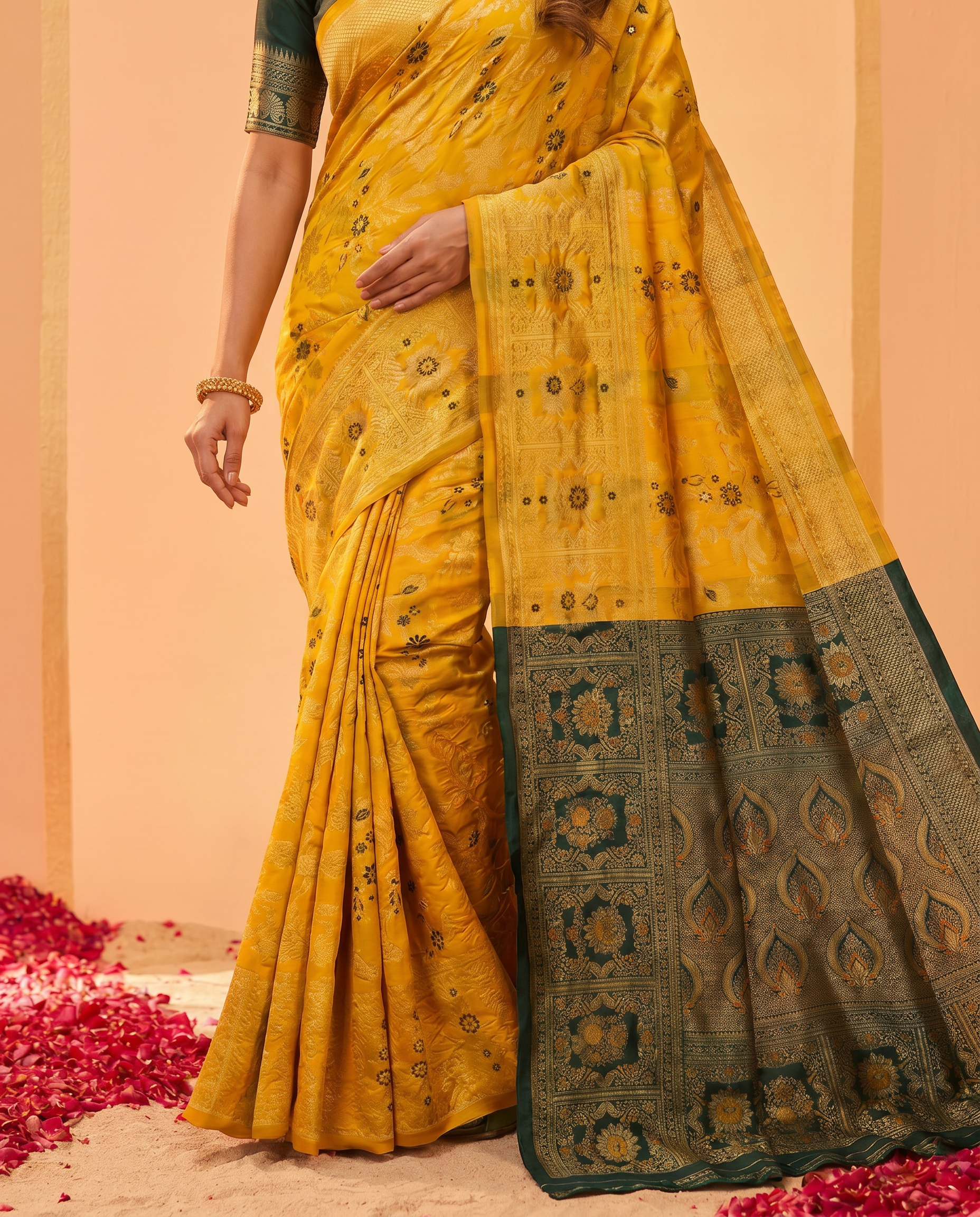Elegant Royal Blue Banarasi Style Zari Woven Saree with Rich Golden Designer Pallu – Wedding & Festive Wear - output 1 - 05 lower closeup