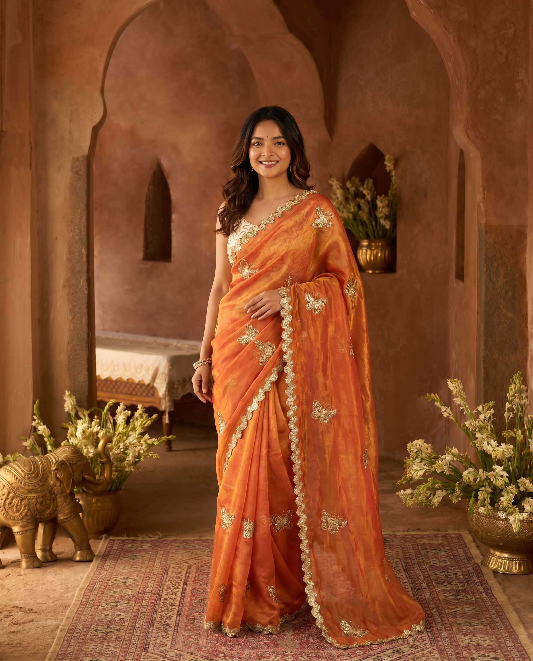 Elegant Sky Blue Designer Saree with Butterfly Embroidery & Golden Lace Border – Party & Festive Wear - output 1 - 02 hero