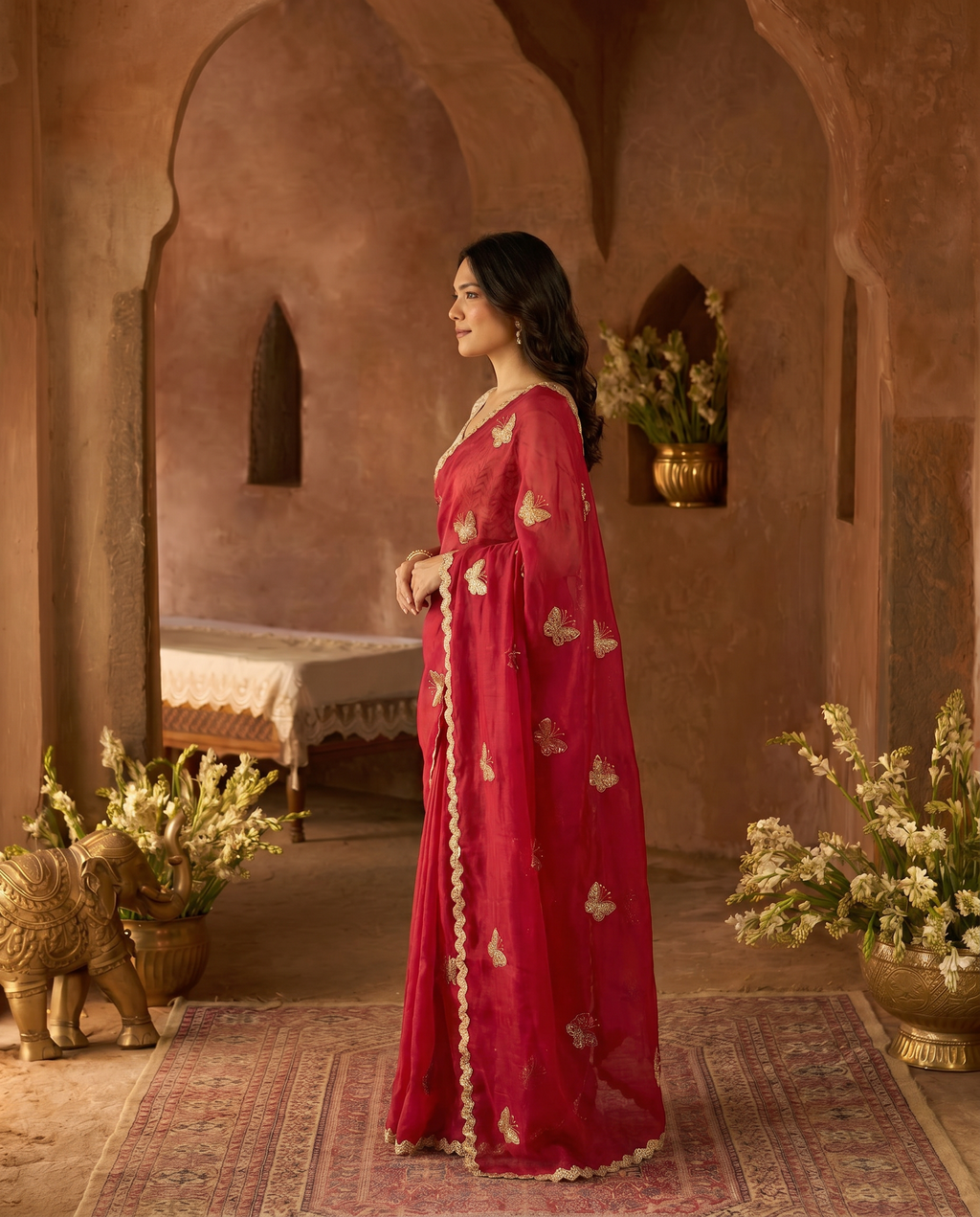 Elegant Sky Blue Designer Saree with Butterfly Embroidery & Golden Lace Border – Party & Festive Wear - output 2 - 03 side