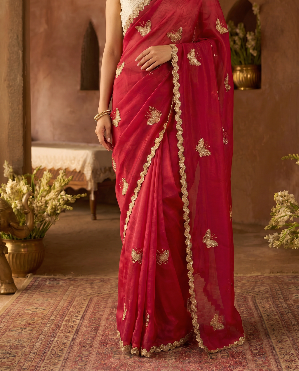 Elegant Sky Blue Designer Saree with Butterfly Embroidery & Golden Lace Border – Party & Festive Wear - output 2 - 05 lower closeup
