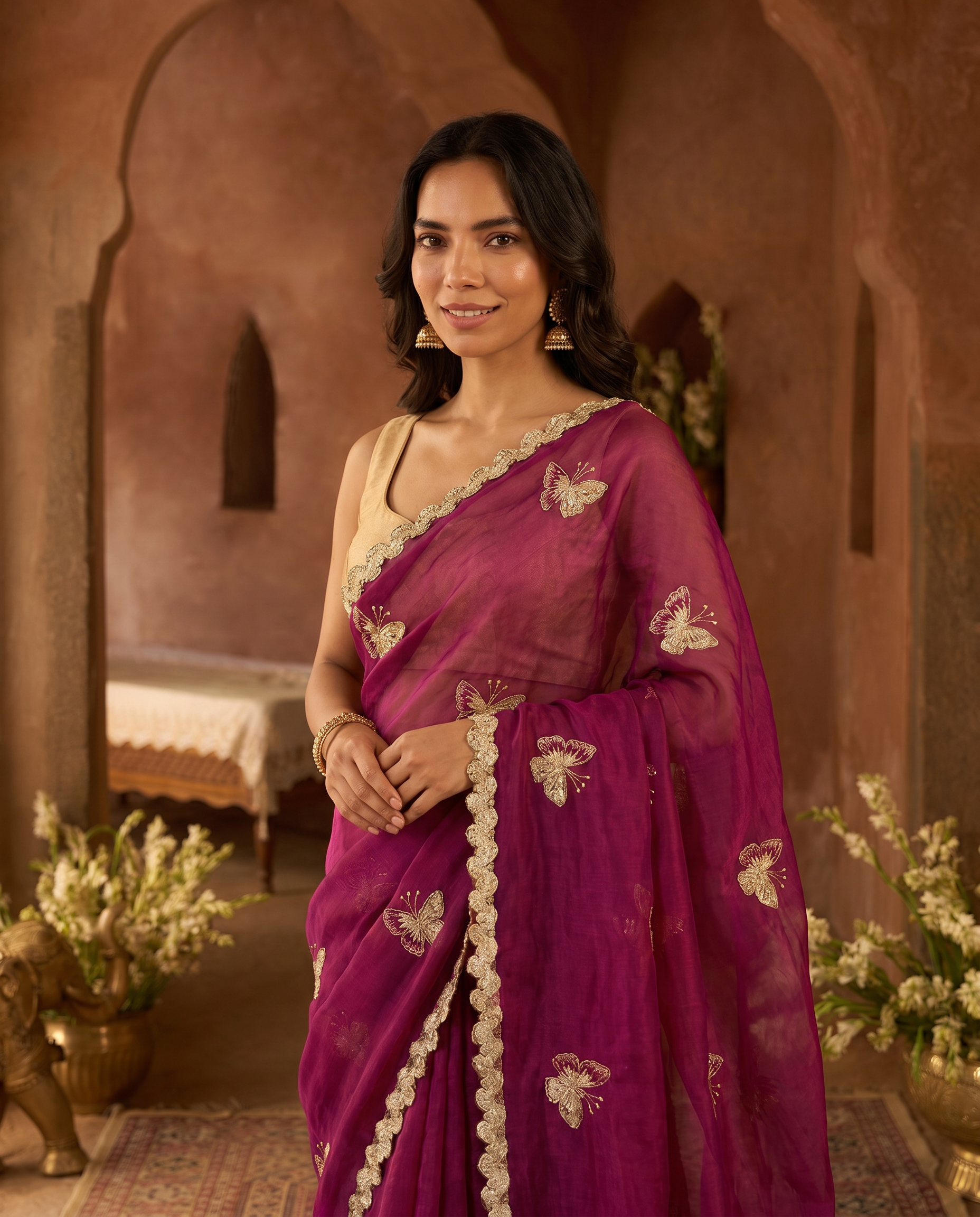 Elegant Sky Blue Designer Saree with Butterfly Embroidery & Golden Lace Border – Party & Festive Wear - output 3 - 02 hero