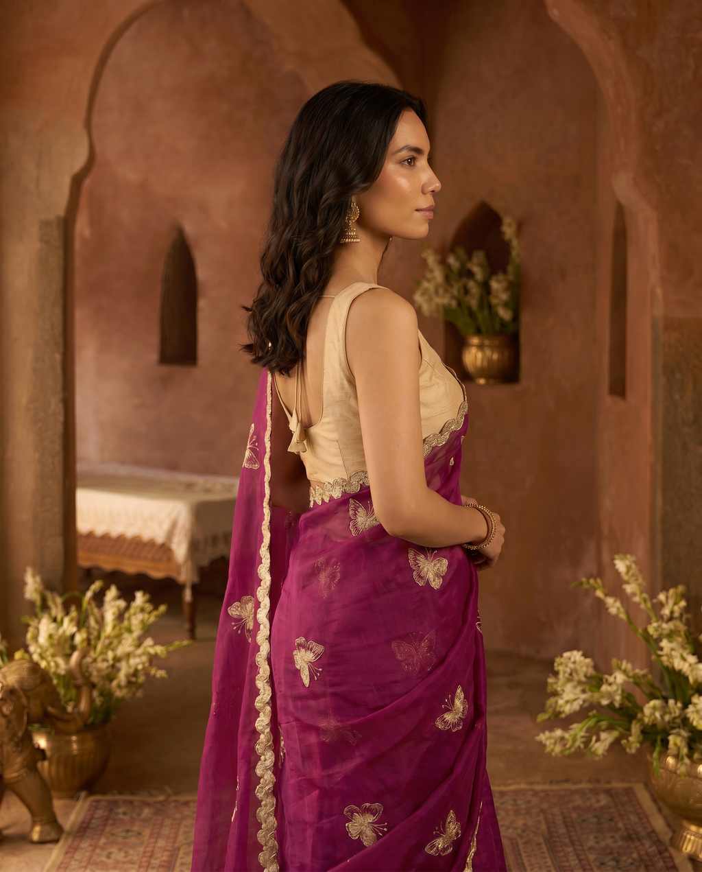 Elegant Sky Blue Designer Saree with Butterfly Embroidery & Golden Lace Border – Party & Festive Wear - output 3 - 03 side