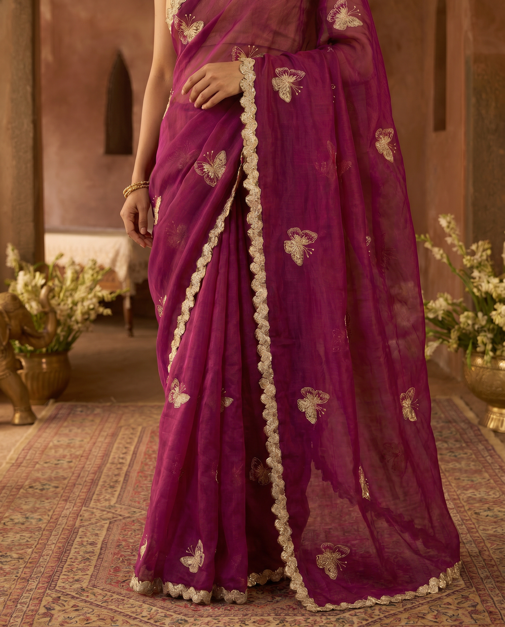 Elegant Sky Blue Designer Saree with Butterfly Embroidery & Golden Lace Border – Party & Festive Wear - output 3 - 05 lower closeup