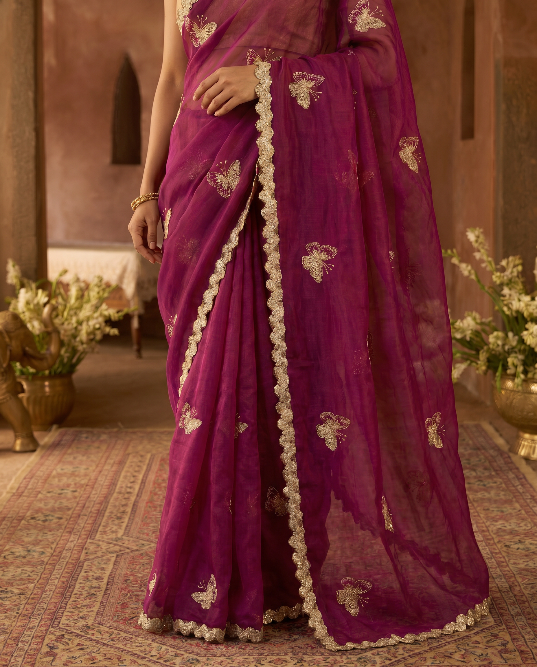 Elegant Sky Blue Designer Saree with Butterfly Embroidery & Golden Lace Border – Party & Festive Wear - output 3 - 05 lower closeup