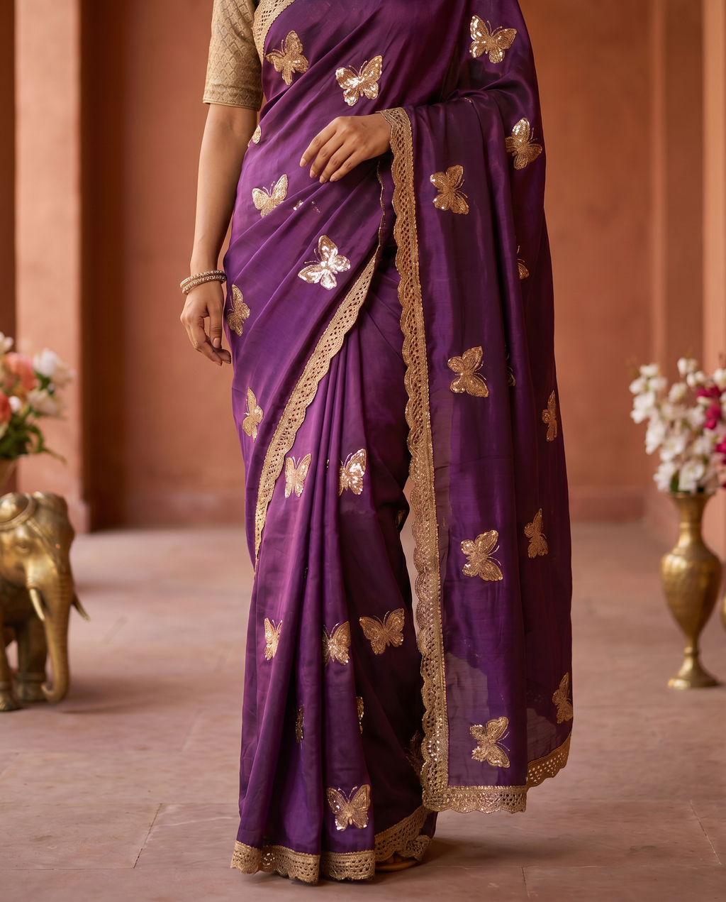 Elegant Sky Blue Designer Saree with Butterfly Embroidery & Golden Lace Border – Party & Festive Wear - output 4 - 05 lower closeup