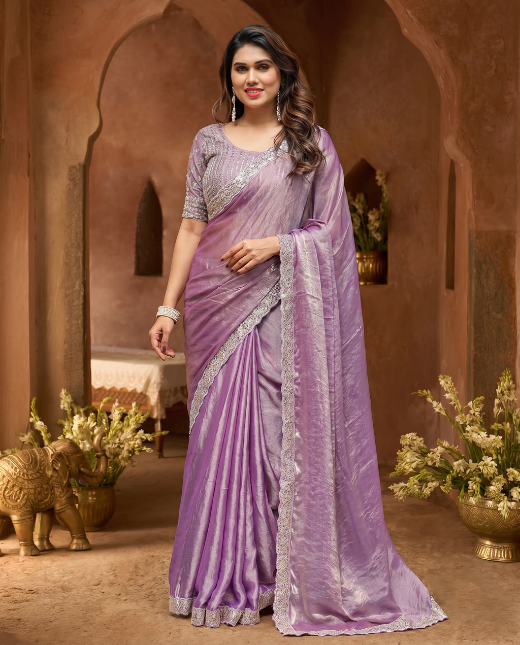 Elegant Steel Grey Saree with Teal Blue Designer Border – Party & Festive Wear - output 1 - 02 hero