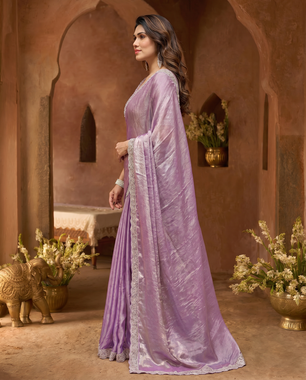 Elegant Steel Grey Saree with Teal Blue Designer Border – Party & Festive Wear - output 1 - 03 side