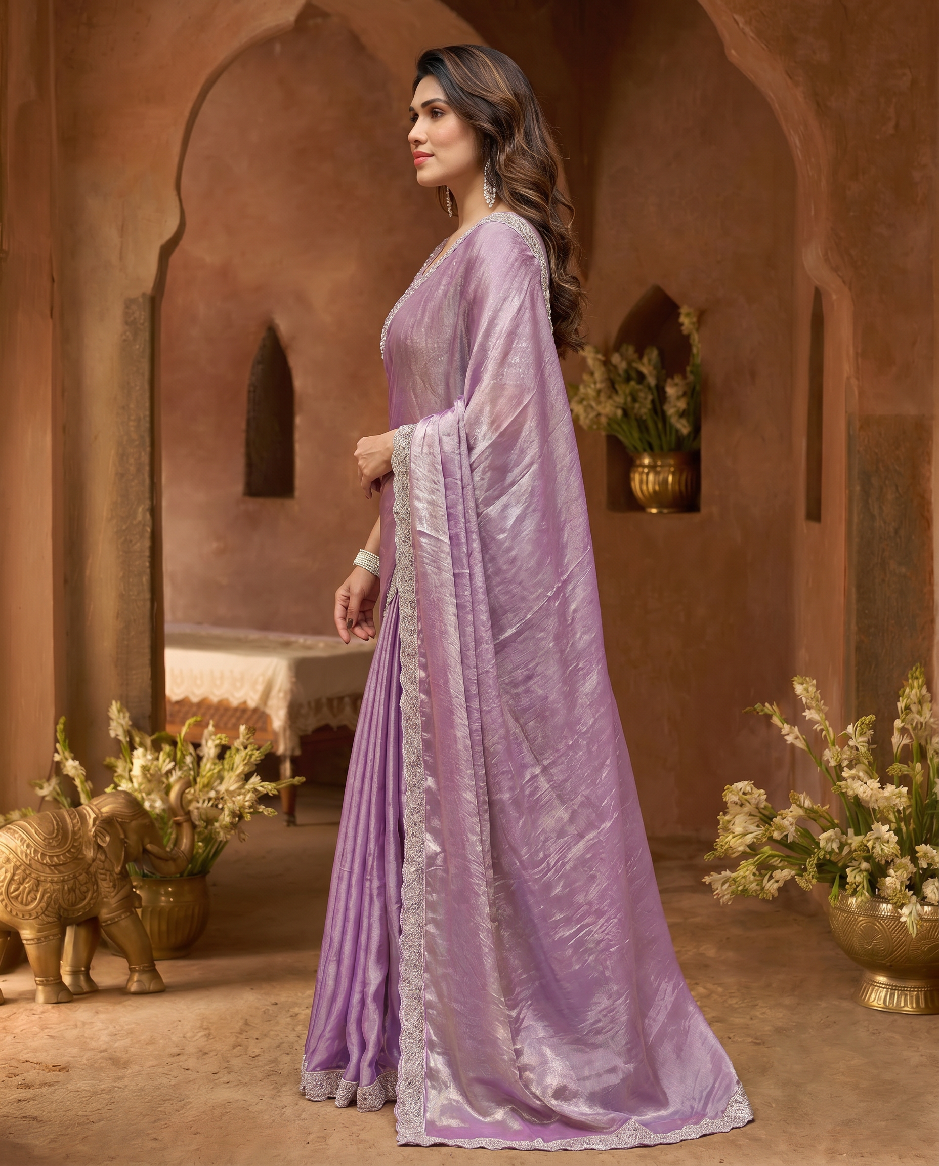 Elegant Steel Grey Saree with Teal Blue Designer Border – Party & Festive Wear - output 1 - 03 side