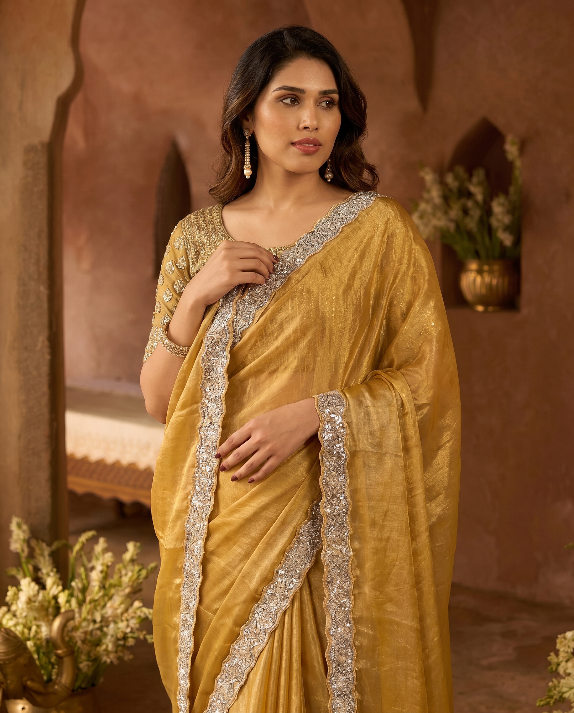 Elegant Steel Grey Saree with Teal Blue Designer Border – Party & Festive Wear - output 2 - 04 upper closeup