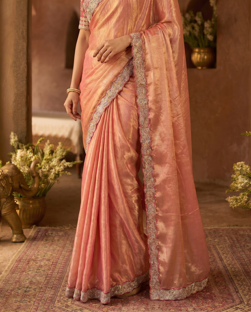 Elegant Steel Grey Saree with Teal Blue Designer Border – Party & Festive Wear - output 3 - 05 lower closeup