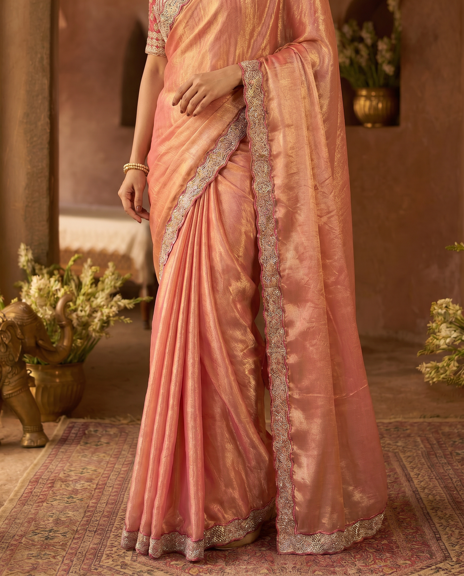 Elegant Steel Grey Saree with Teal Blue Designer Border – Party & Festive Wear - output 3 - 05 lower closeup