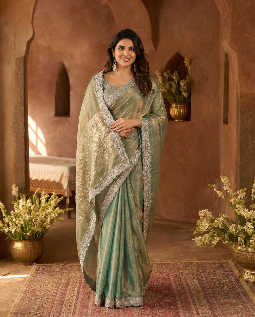 Elegant Steel Grey Saree with Teal Blue Designer Border – Party & Festive Wear - output 4 - 02 hero