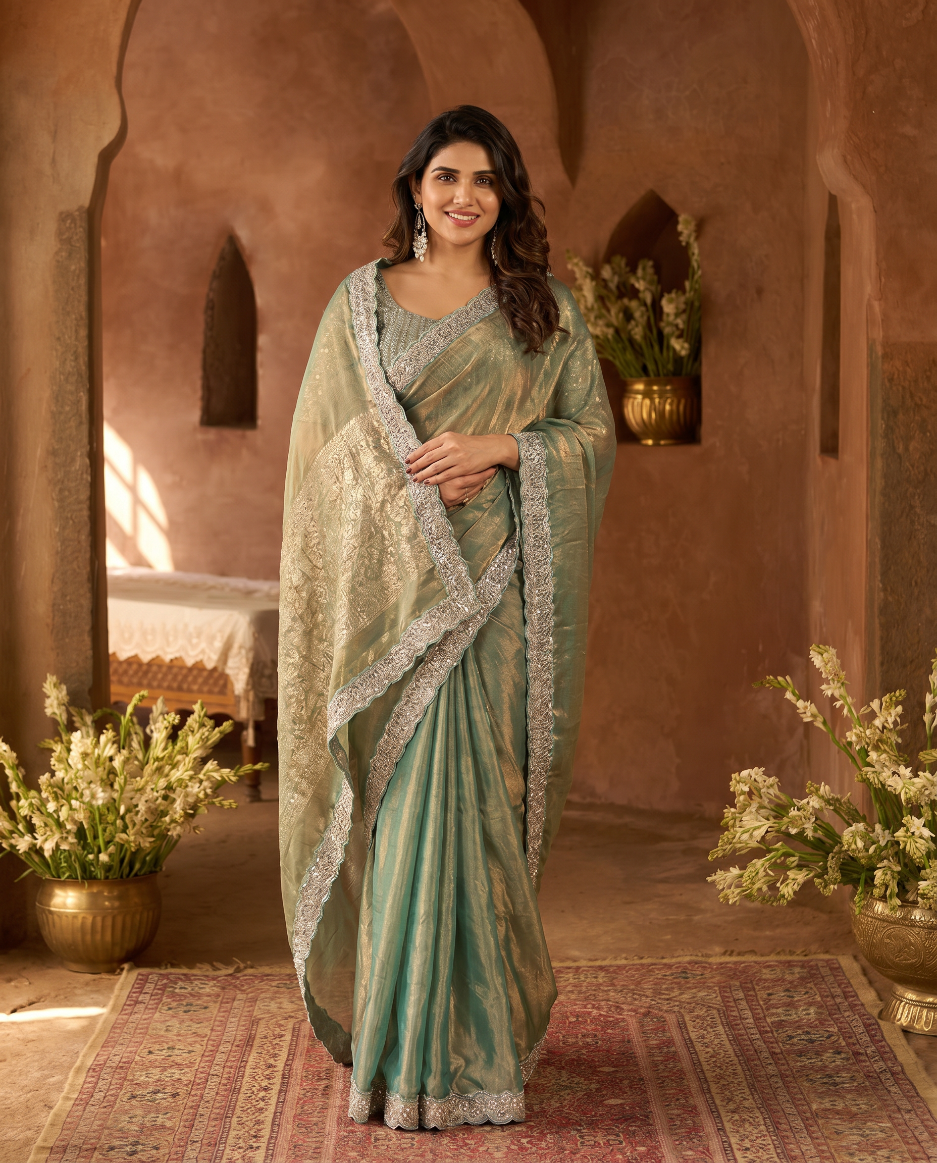 Elegant Steel Grey Saree with Teal Blue Designer Border – Party & Festive Wear - output 4 - 02 hero