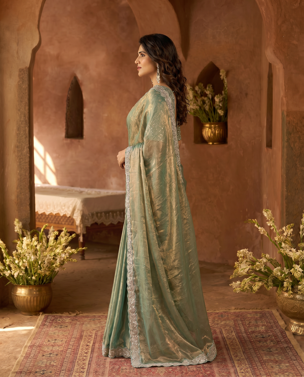 Elegant Steel Grey Saree with Teal Blue Designer Border – Party & Festive Wear - output 4 - 03 side