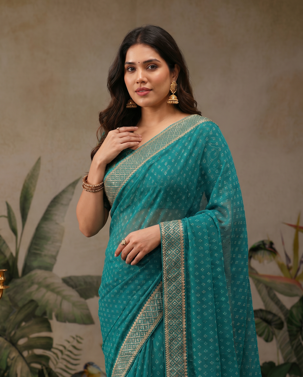 Elegant Teal Green Georgette Saree with Designer Border – Party Wear Traditional Saree for Women - output 0 - 04 upper closeup