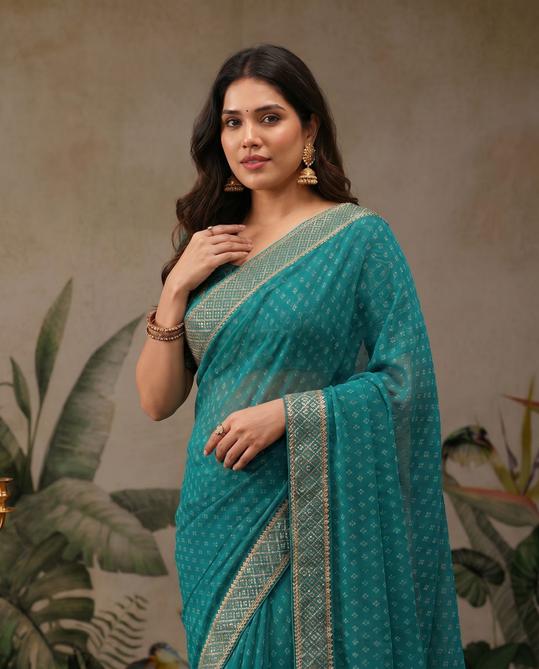 Elegant Teal Green Georgette Saree with Designer Border – Party Wear Traditional Saree for Women - output 0 - 04 upper closeup