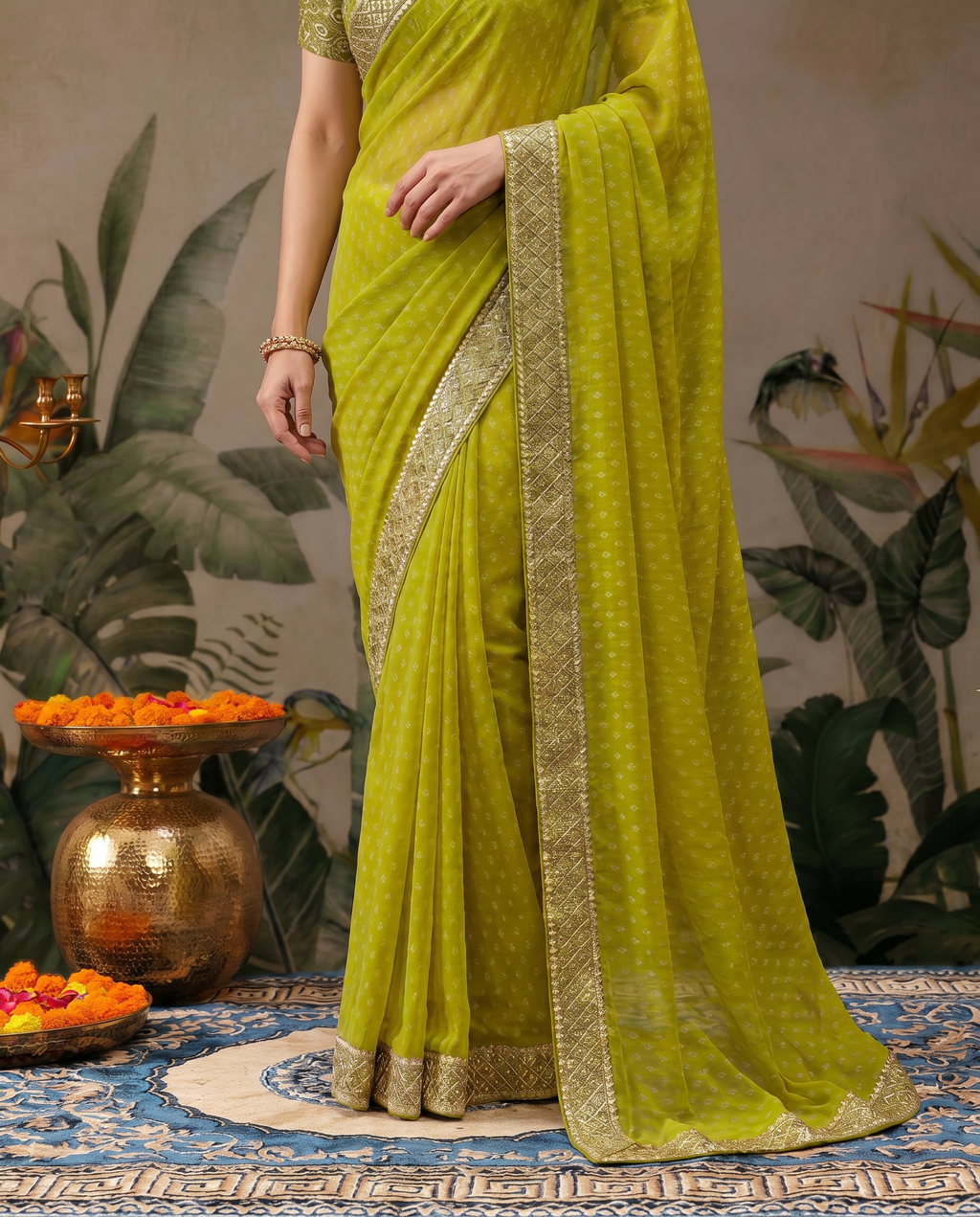 Elegant Teal Green Georgette Saree with Designer Border – Party Wear Traditional Saree for Women - output 1 - 05 lower closeup