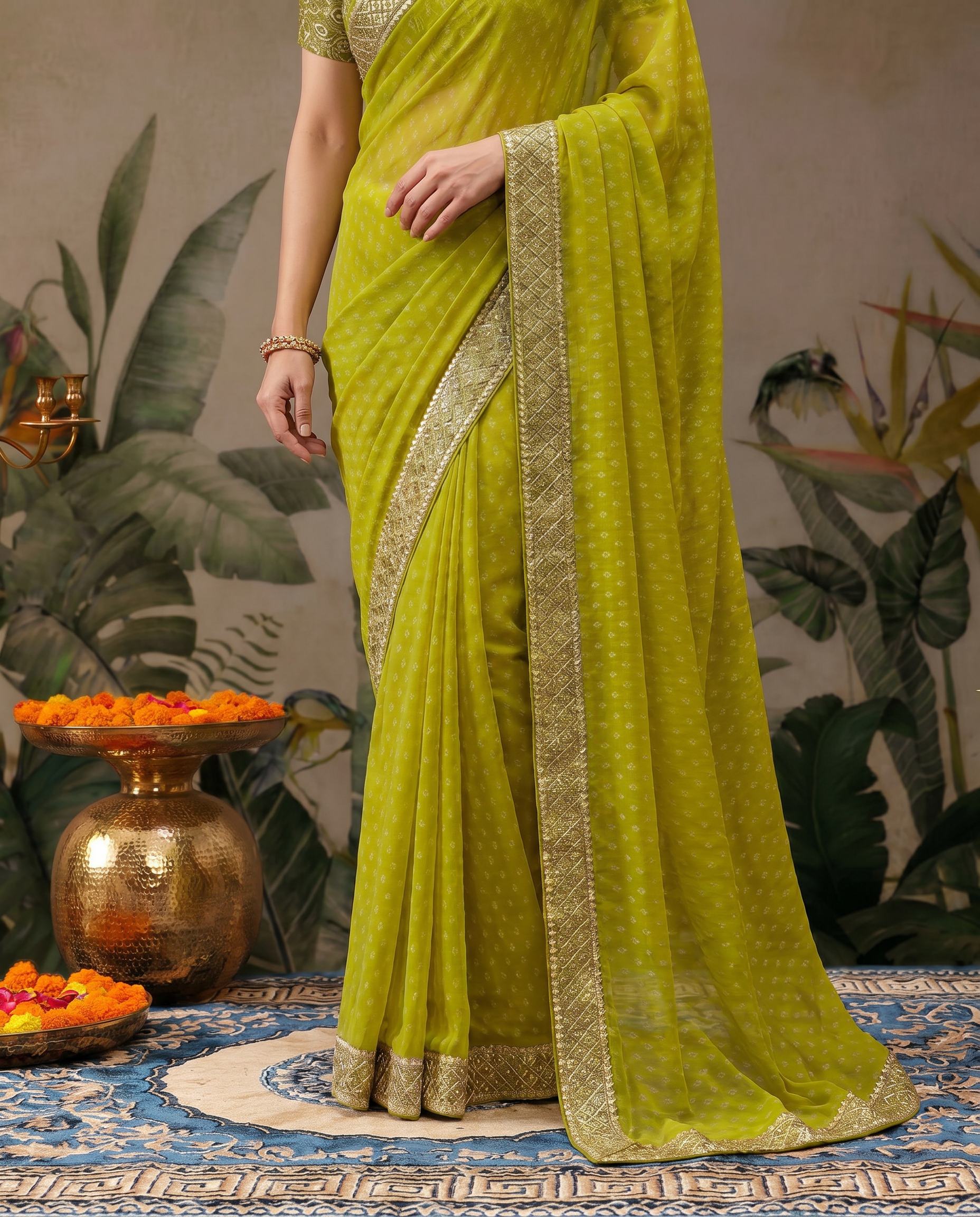 Elegant Teal Green Georgette Saree with Designer Border – Party Wear Traditional Saree for Women - output 1 - 05 lower closeup