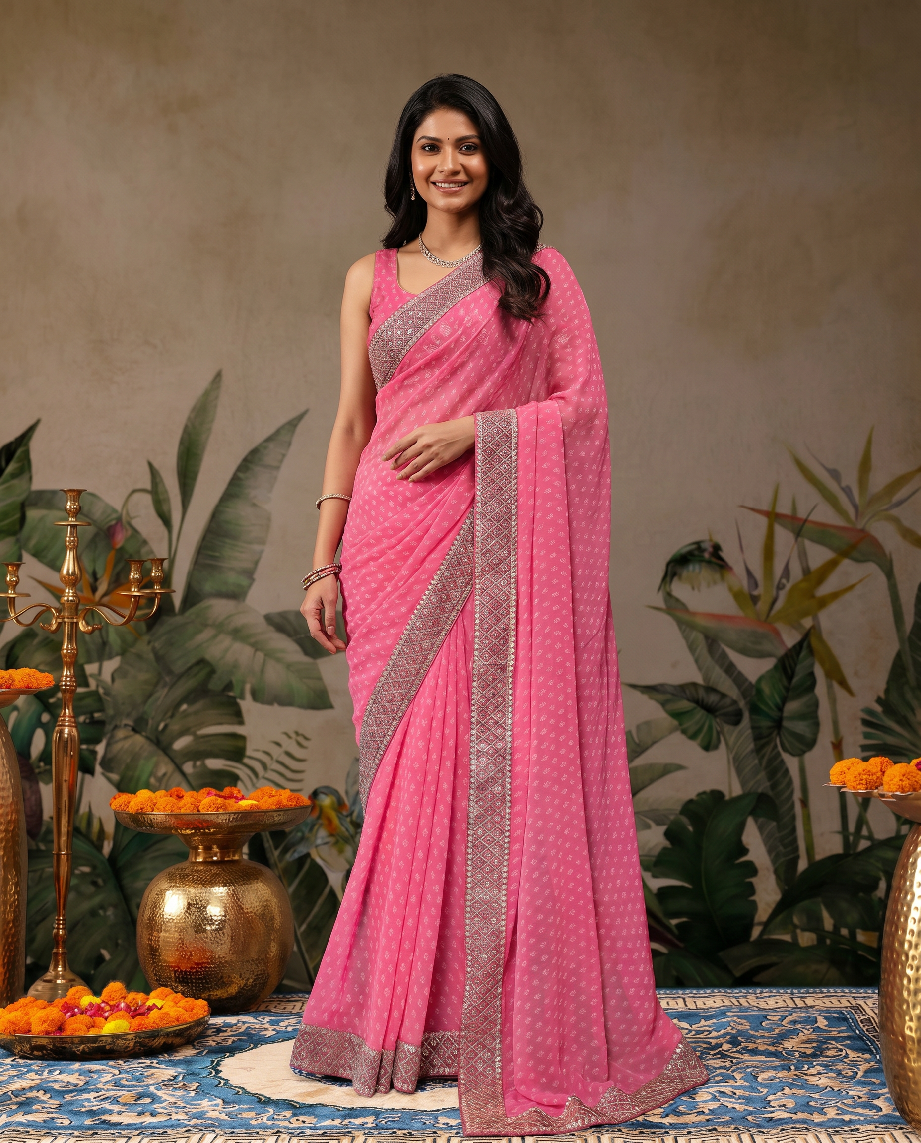 Elegant Teal Green Georgette Saree with Designer Border – Party Wear Traditional Saree for Women - output 2 - 02 hero