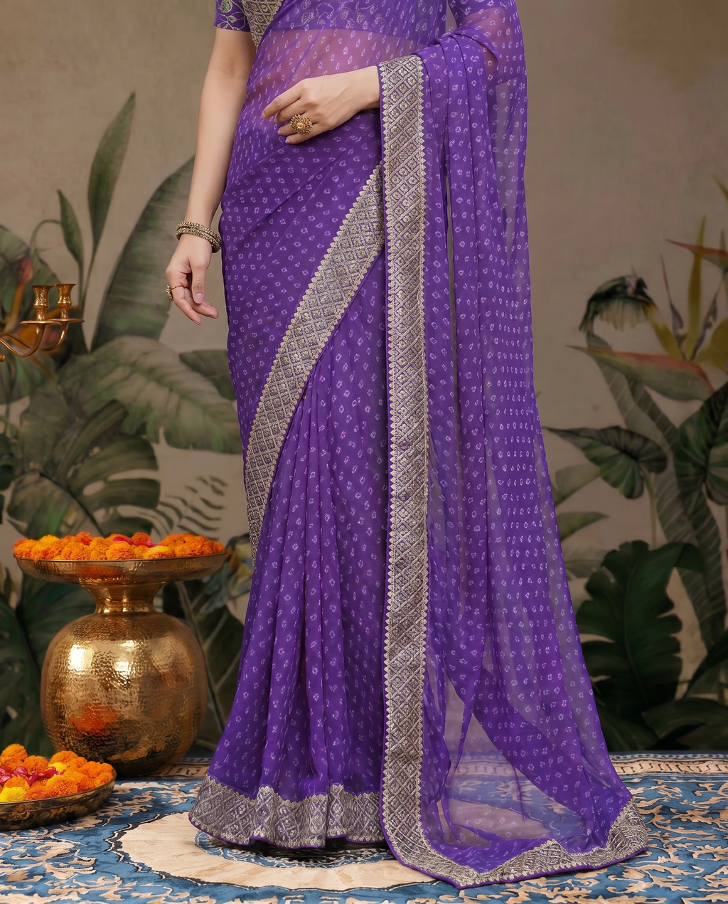 Elegant Teal Green Georgette Saree with Designer Border – Party Wear Traditional Saree for Women - output 5 - 05 lower closeup