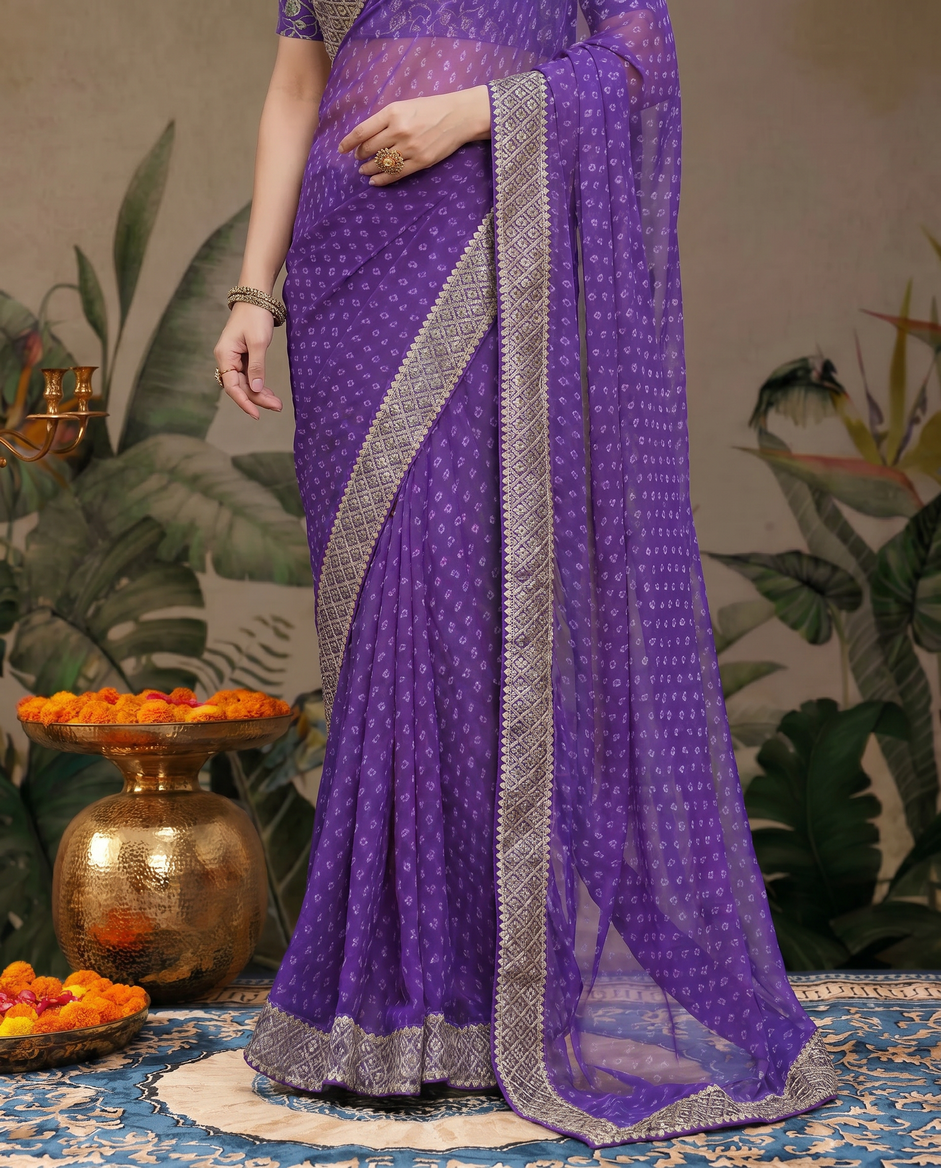 Elegant Teal Green Georgette Saree with Designer Border – Party Wear Traditional Saree for Women - output 5 - 05 lower closeup