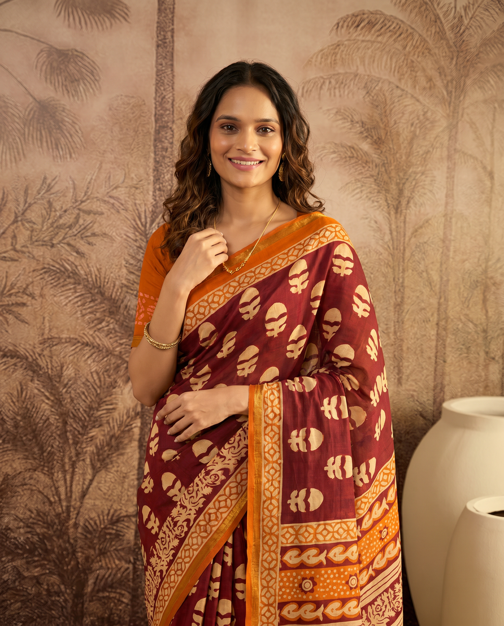 Elegant Teal & Magenta Printed Pure Cotton Saree with Traditional Border - output 1 - 02 hero