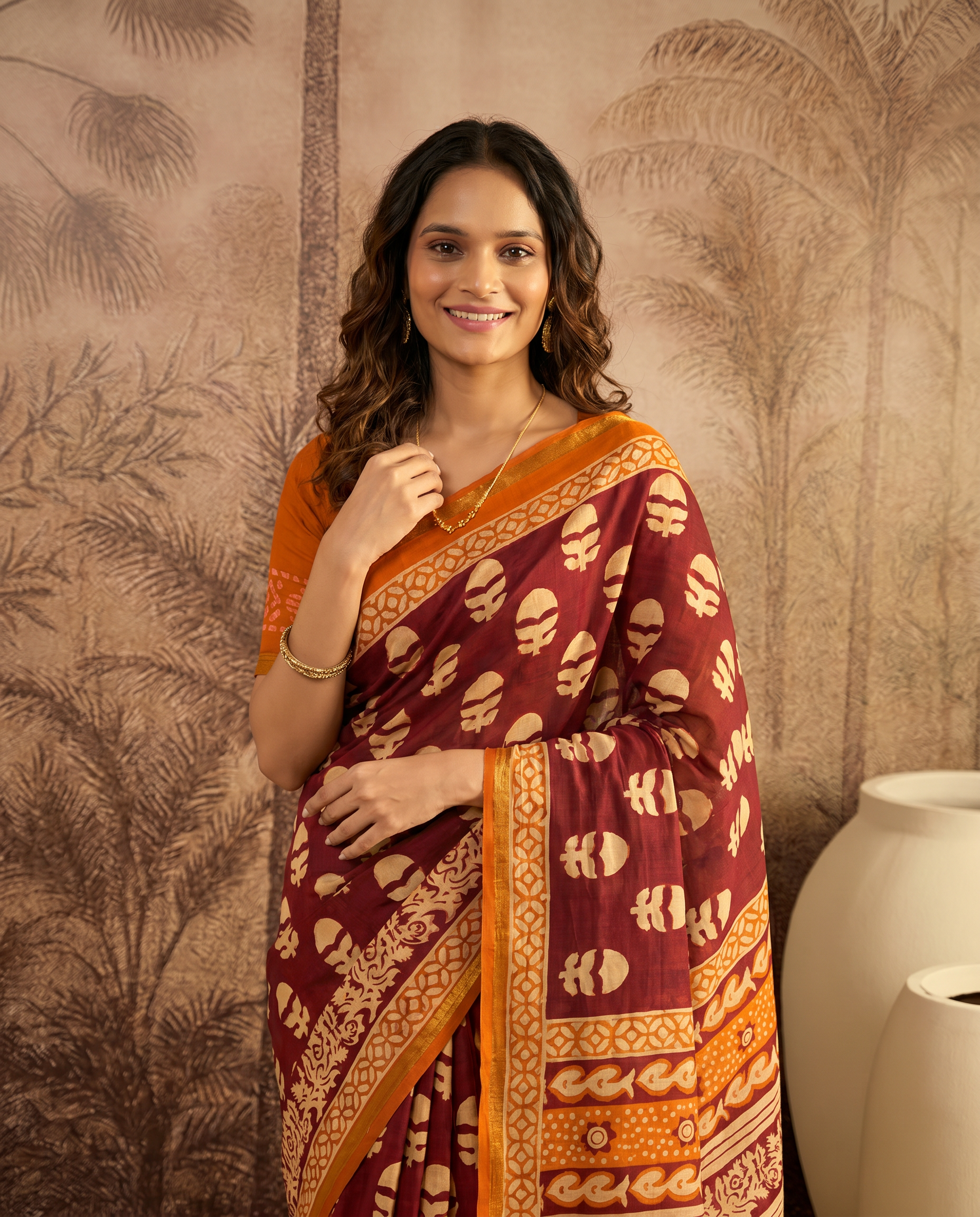Elegant Teal & Magenta Printed Pure Cotton Saree with Traditional Border - output 1 - 02 hero