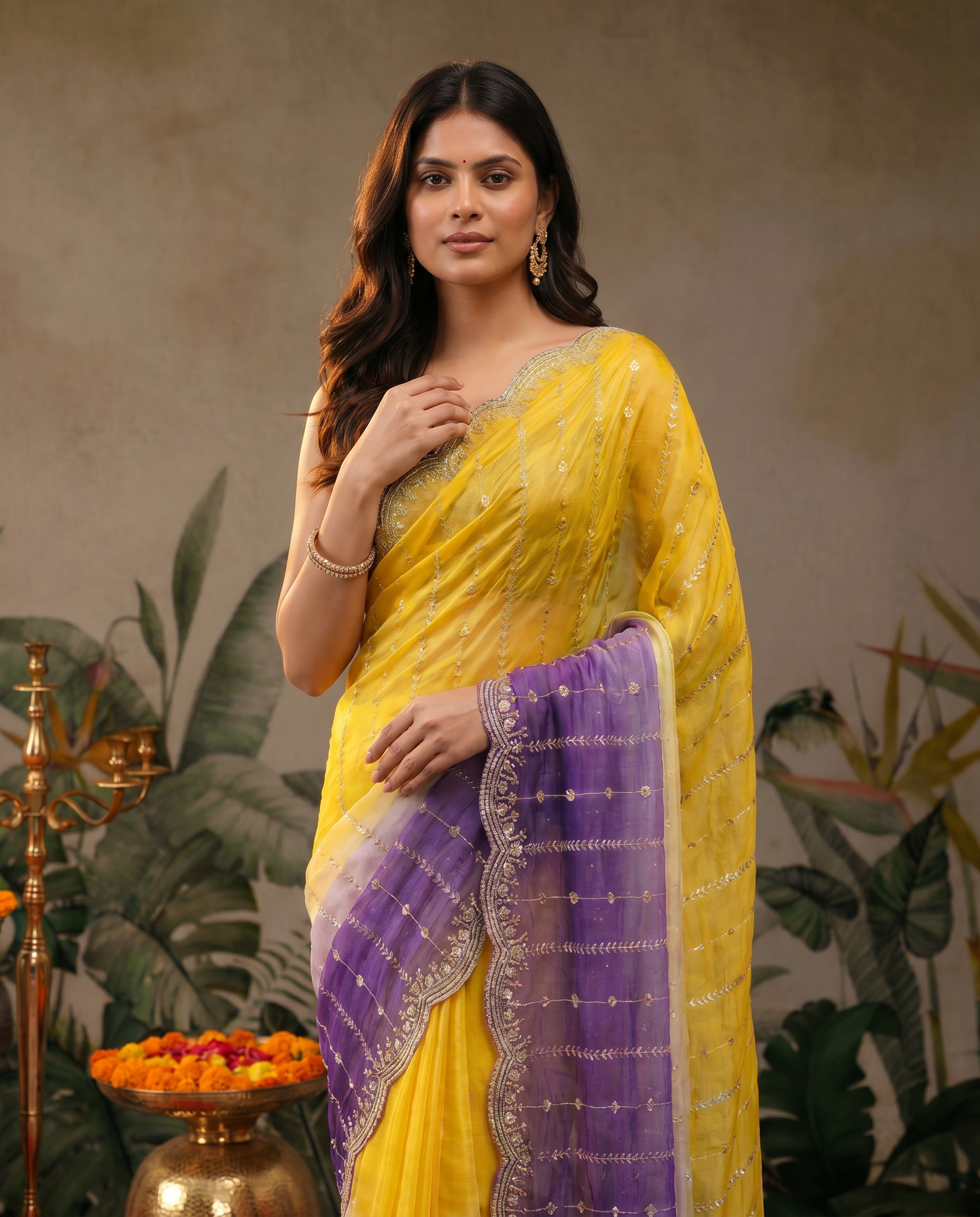 Embellished Embroidered Satin Heavy Work Saree. - output 1 - 04 upper closeup