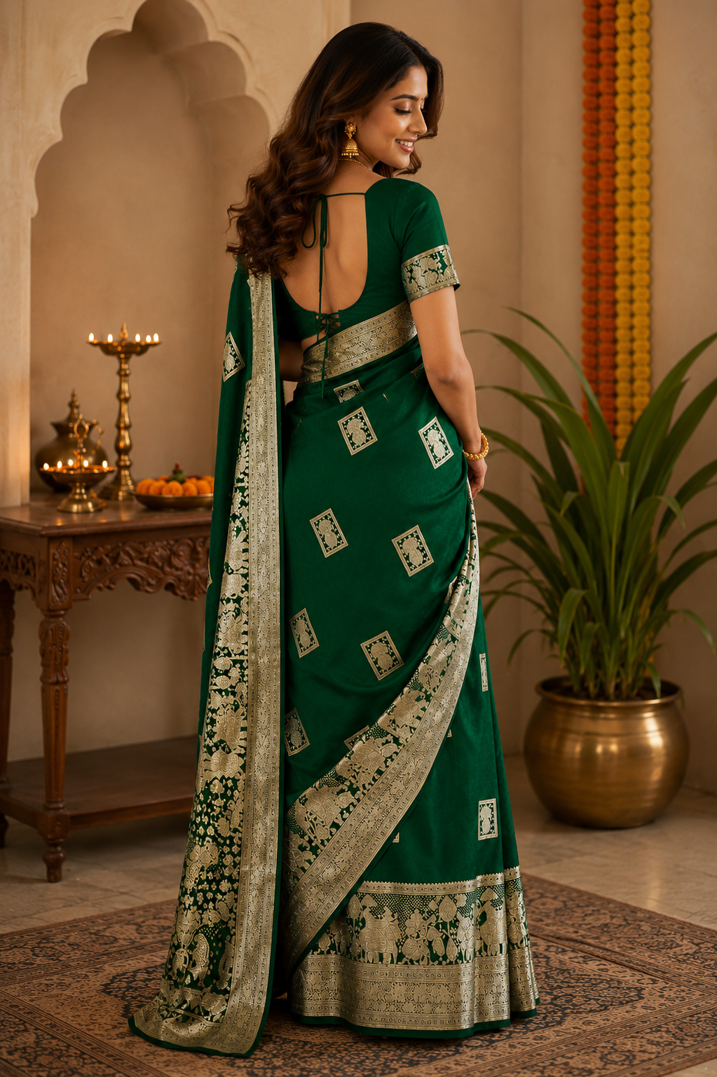 Emerald Green Pure Silk Jari Weave Party Wear Saree - image 3