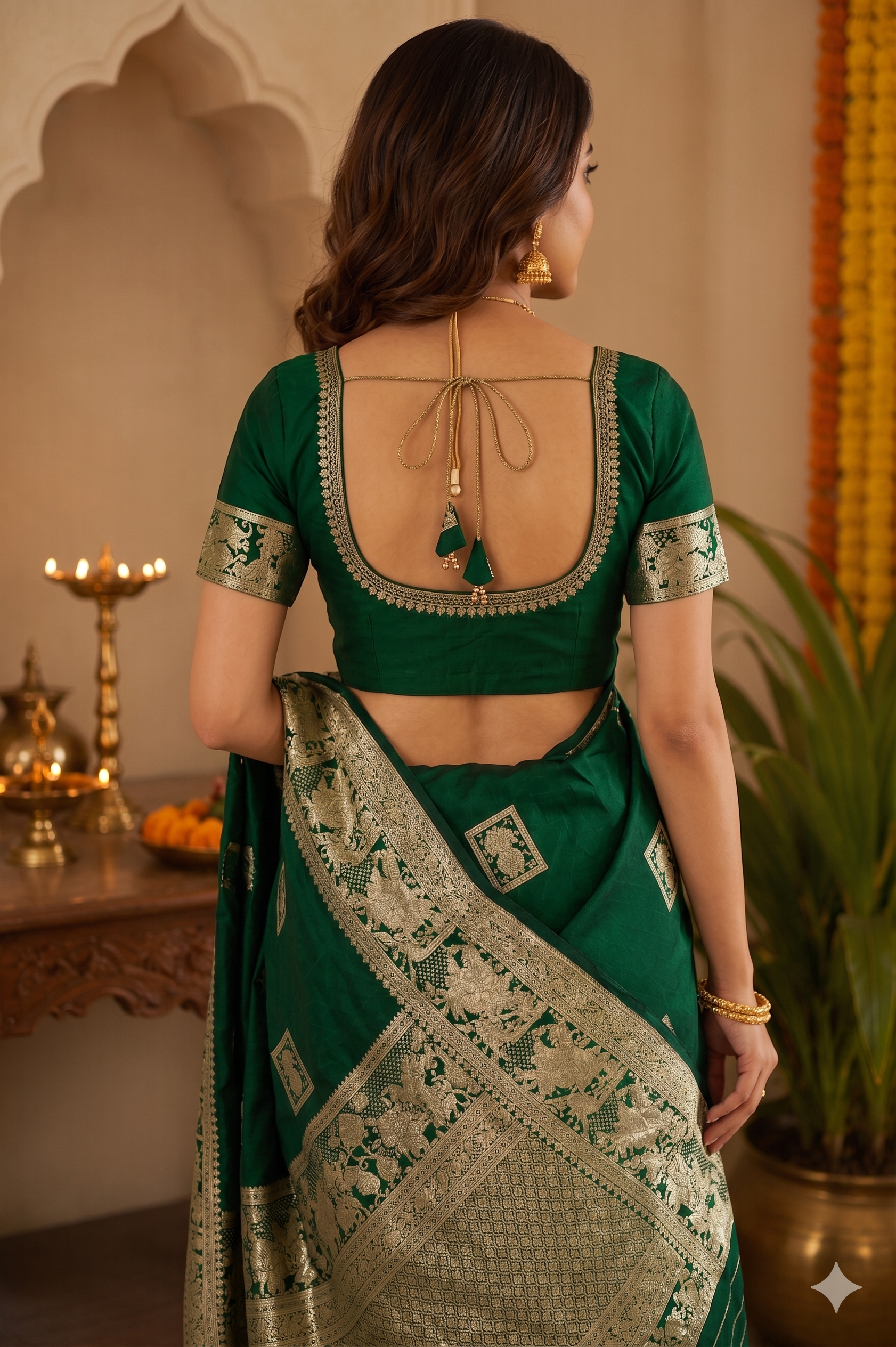 Emerald Green Pure Silk Jari Weave Party Wear Saree - image 5