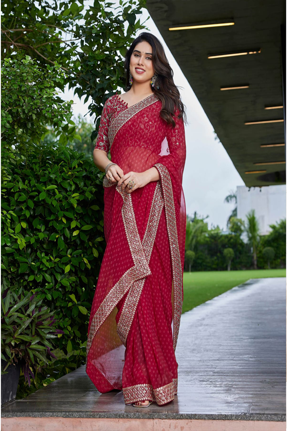 Elegant Teal Green Georgette Saree with Designer Border – Party Wear Traditional Saree for Women