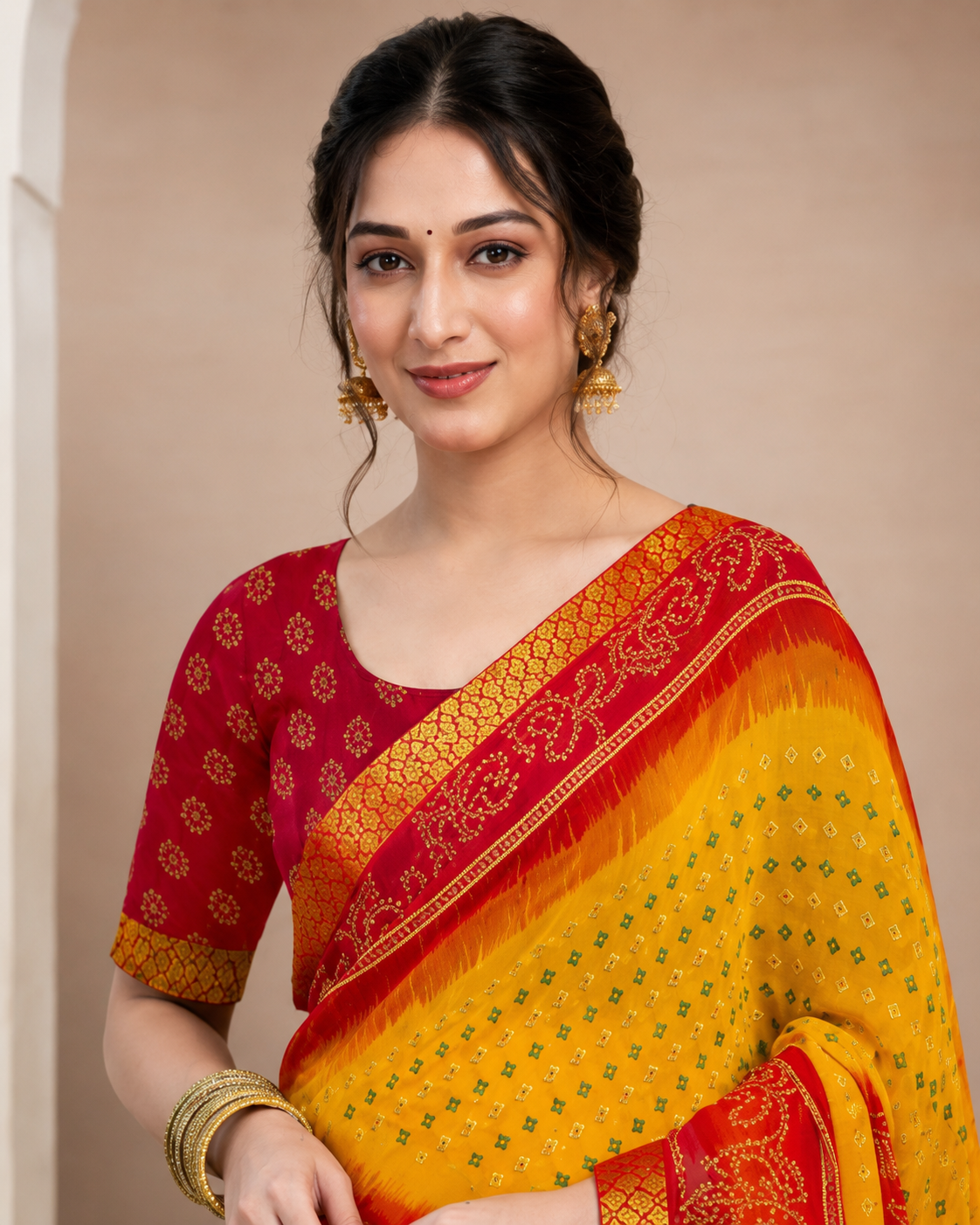 Bandhej Tassel Chiffon Saree