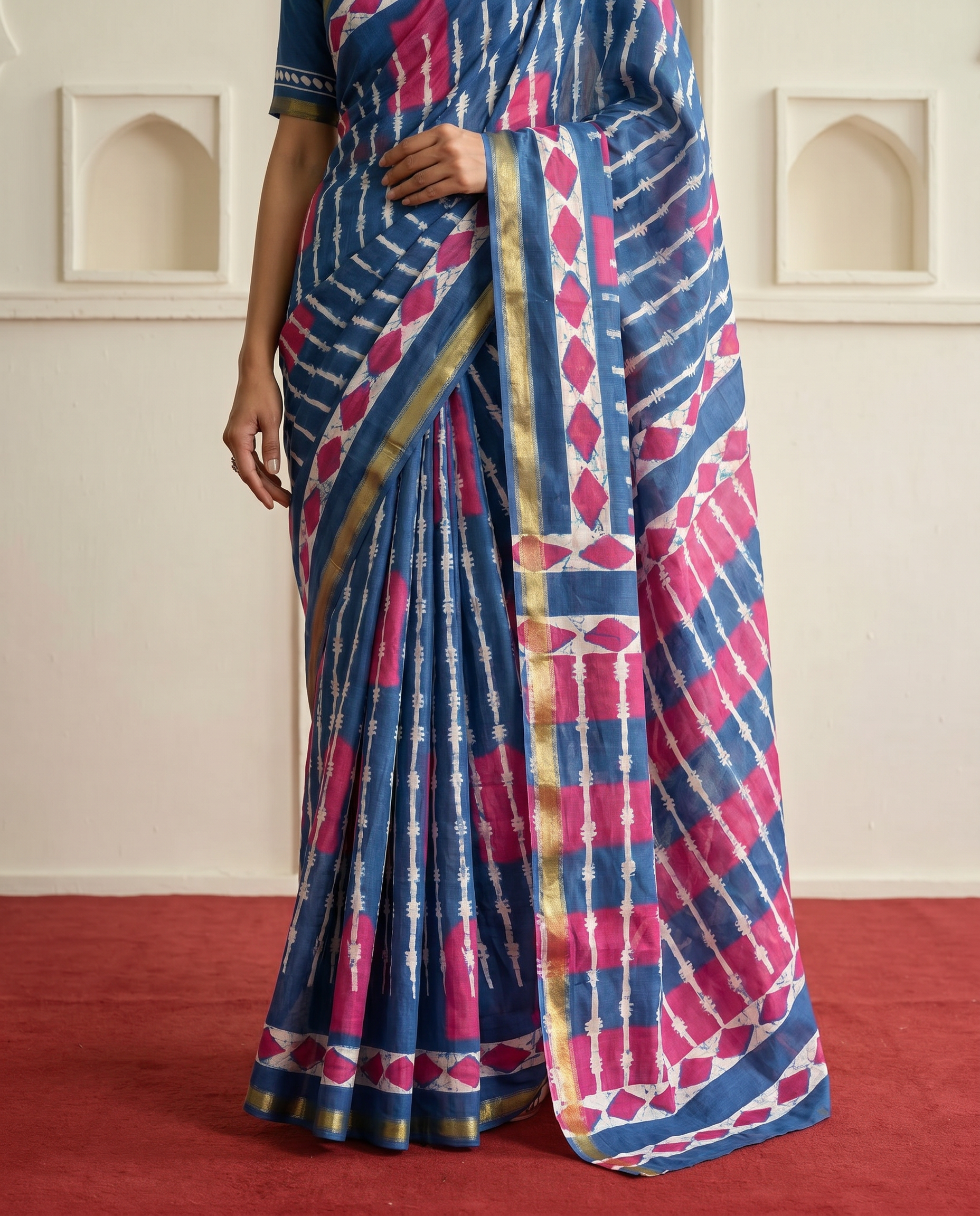 Fresh Green Printed Pure Cotton Saree with Yellow Accents & Elegant Border - output 1 - 05 lower closeup